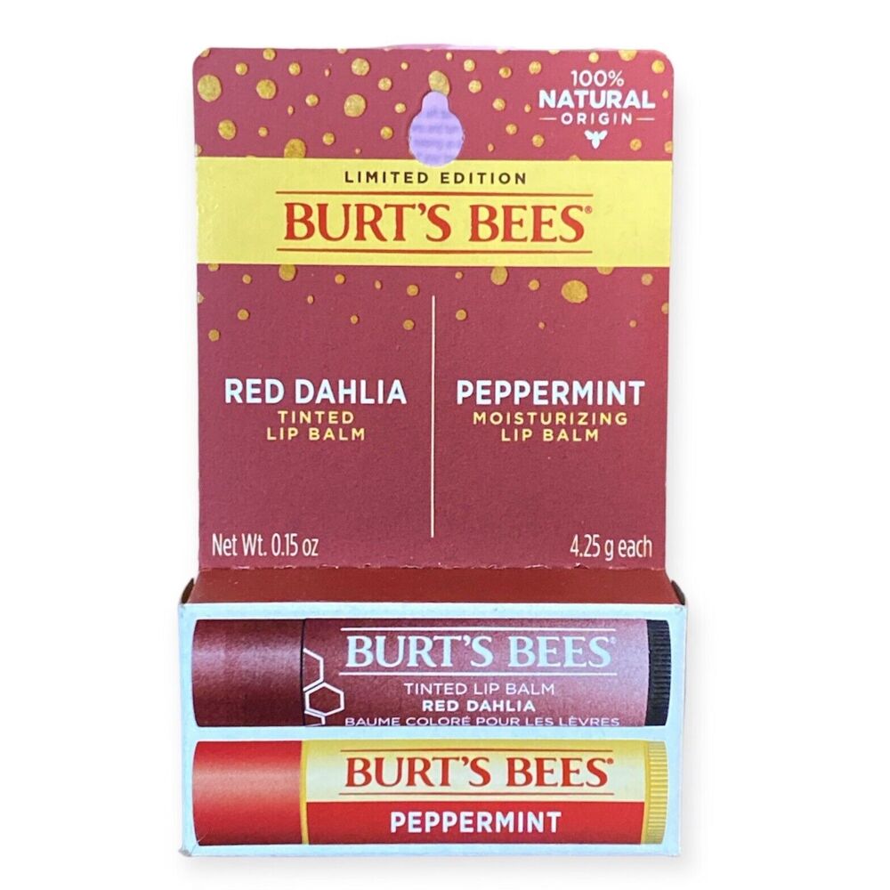 BURT'S BEES Lip Balm Natural Peppermint & Red Dahlia Tinted, Limited Edition New